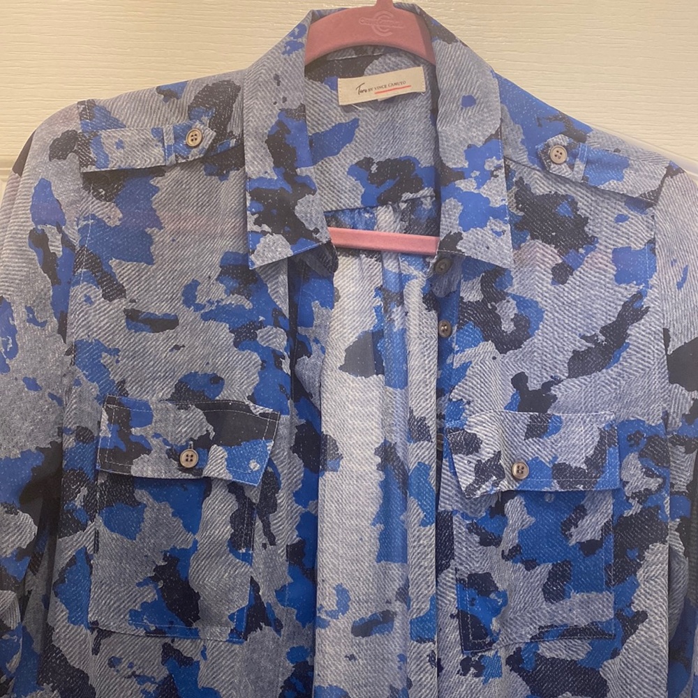 Size S, Blue Army Sheer Button Down - image 1
